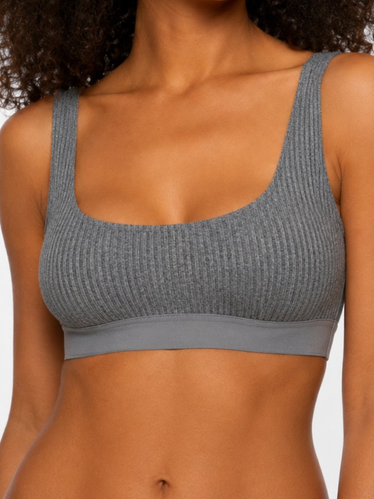 Felina 900484 Ribbed Modal Bralette Lounge Bra Gray Large